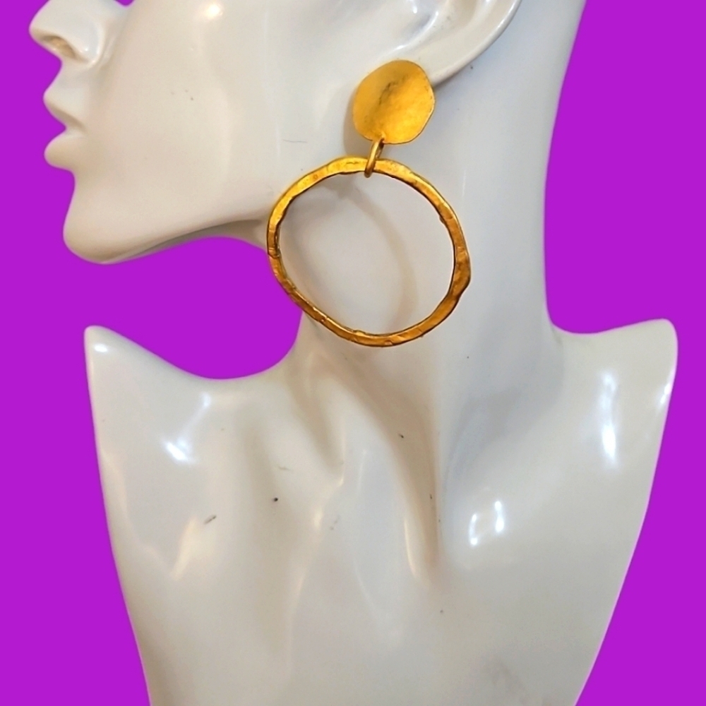 VTG Etruscan Style Atomic Matte Goldtone Large Circle Statement Earrings